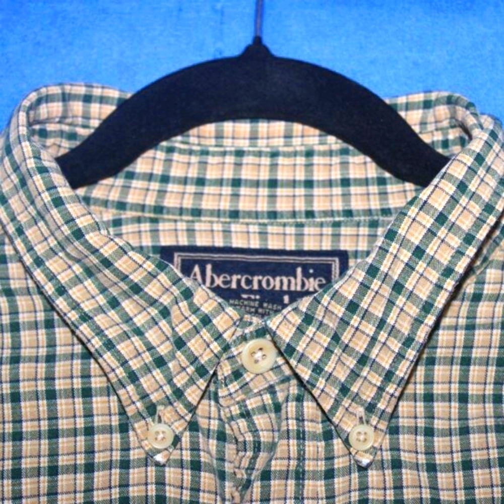 Abercrombie & Fitch Plaid Button Down Shirt Green Khaki XL
